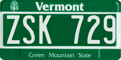 VT license plate ZSK729