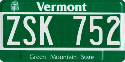 VT license plate ZSK752