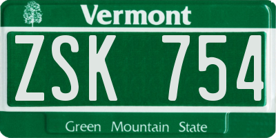 VT license plate ZSK754