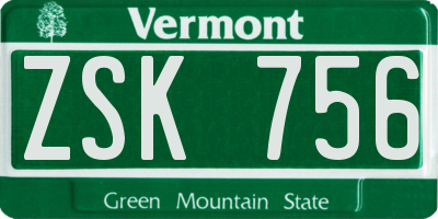 VT license plate ZSK756