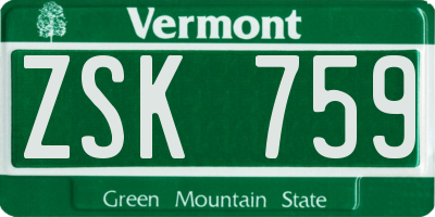 VT license plate ZSK759