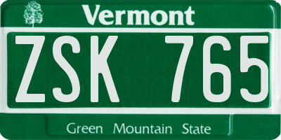 VT license plate ZSK765