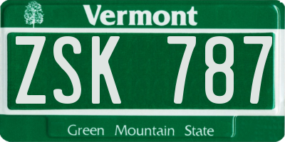 VT license plate ZSK787