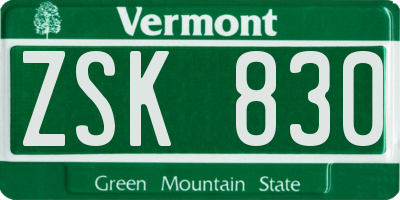 VT license plate ZSK830