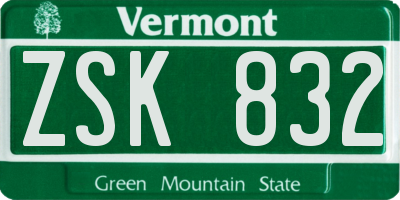 VT license plate ZSK832