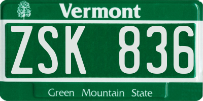 VT license plate ZSK836