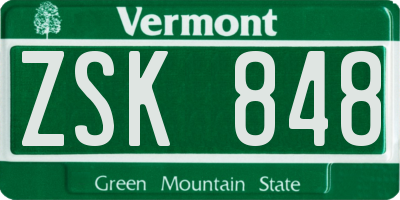 VT license plate ZSK848