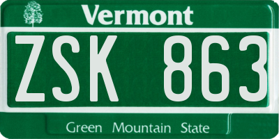 VT license plate ZSK863