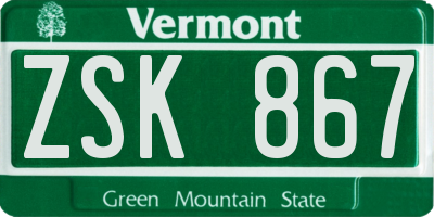 VT license plate ZSK867
