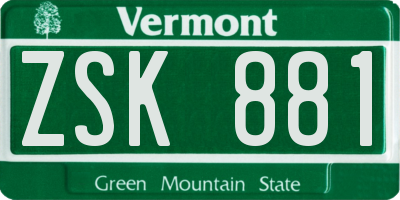 VT license plate ZSK881
