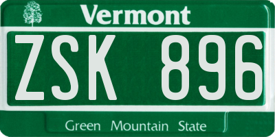 VT license plate ZSK896