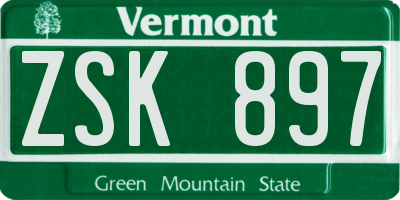 VT license plate ZSK897