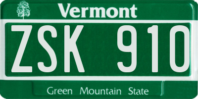 VT license plate ZSK910