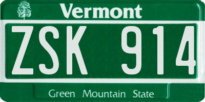 VT license plate ZSK914