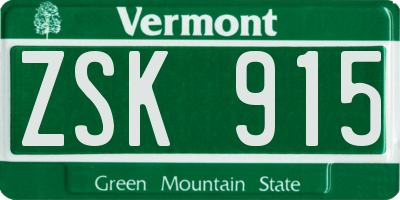 VT license plate ZSK915