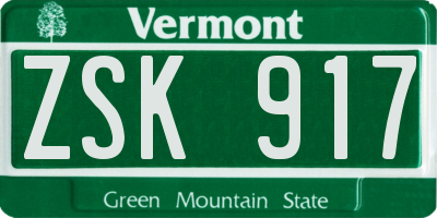VT license plate ZSK917