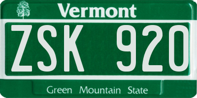 VT license plate ZSK920