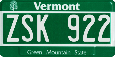 VT license plate ZSK922