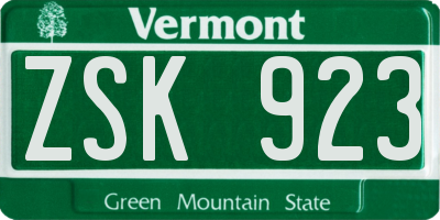 VT license plate ZSK923