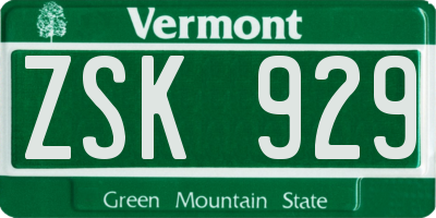 VT license plate ZSK929