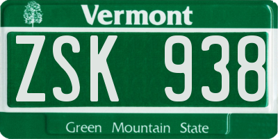 VT license plate ZSK938