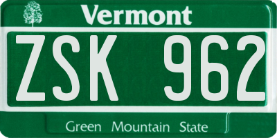 VT license plate ZSK962