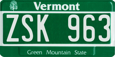 VT license plate ZSK963