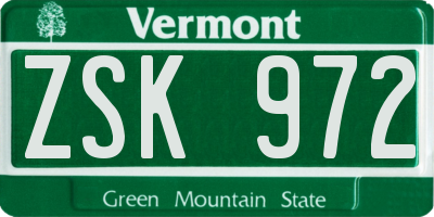 VT license plate ZSK972