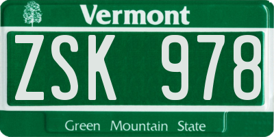 VT license plate ZSK978