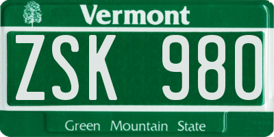 VT license plate ZSK980