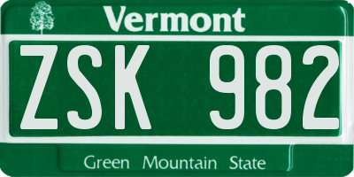 VT license plate ZSK982