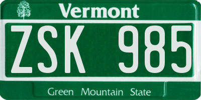 VT license plate ZSK985