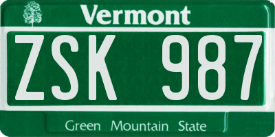 VT license plate ZSK987