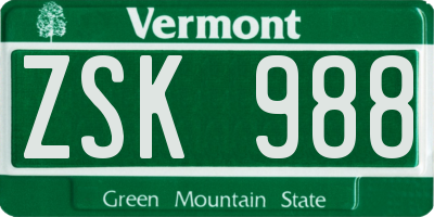 VT license plate ZSK988