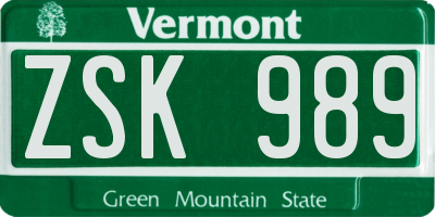 VT license plate ZSK989