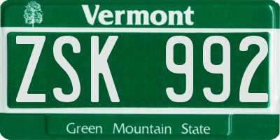 VT license plate ZSK992