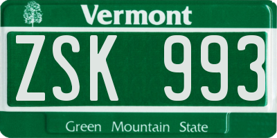 VT license plate ZSK993
