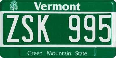 VT license plate ZSK995