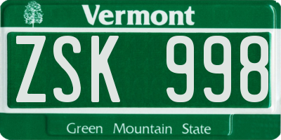 VT license plate ZSK998