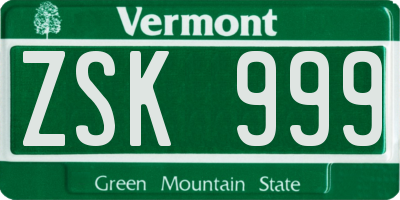 VT license plate ZSK999