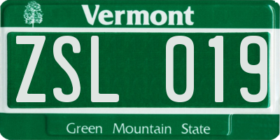 VT license plate ZSL019