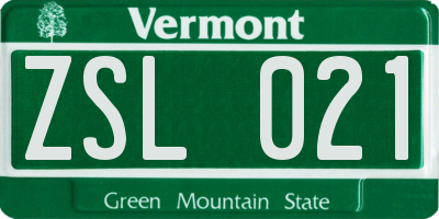 VT license plate ZSL021