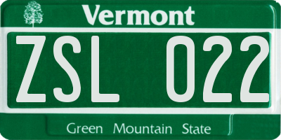 VT license plate ZSL022