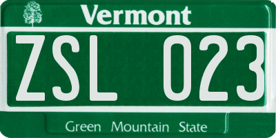 VT license plate ZSL023