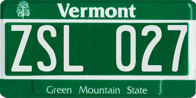 VT license plate ZSL027