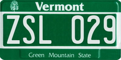 VT license plate ZSL029