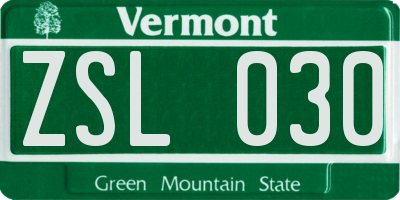 VT license plate ZSL030