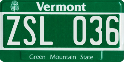 VT license plate ZSL036