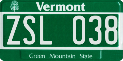 VT license plate ZSL038