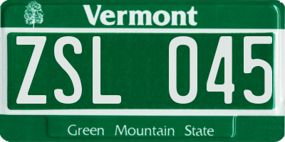 VT license plate ZSL045